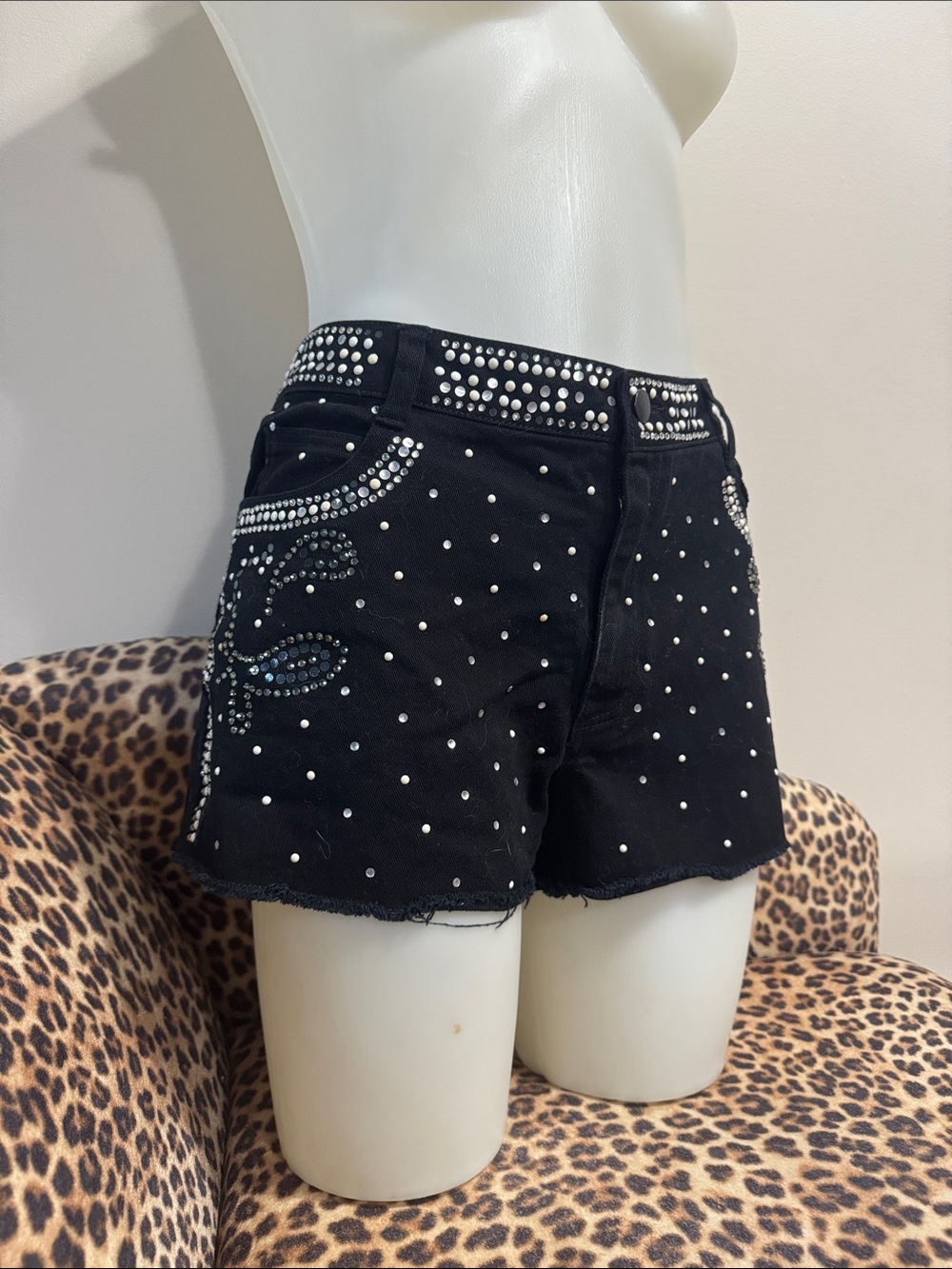 1990s Olsenboye Bedazzled Black Denim Shorts